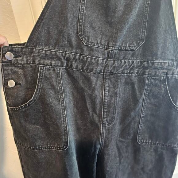 Black Denim Overalls Womens XL Adjustable Wide leg Utility Streetwear Relaxed - Picture 5 of 10